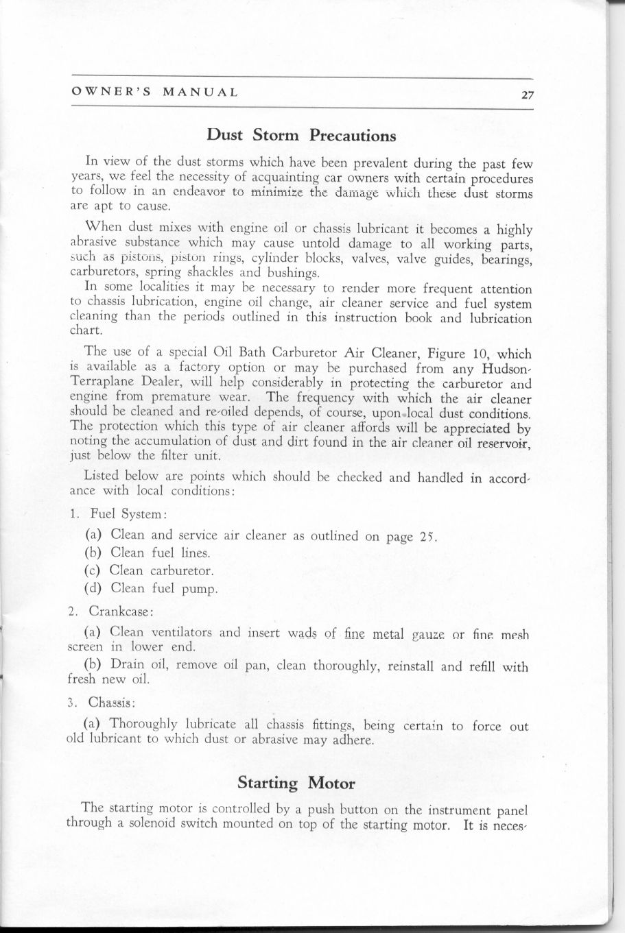 1937 Hudson Terraplane Owners Manual Page 27